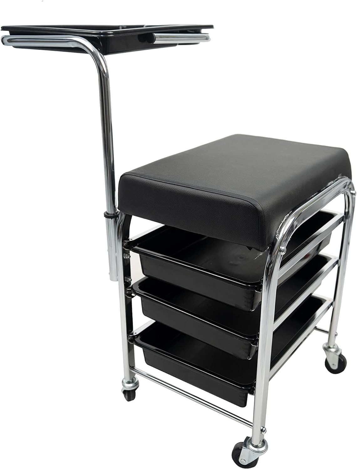 Rolling Cart Professional Manicure Pedicure Carriage Rolling Stool with Drawers Beauty Salon Trolley Chair Stool Black Salon Furniture