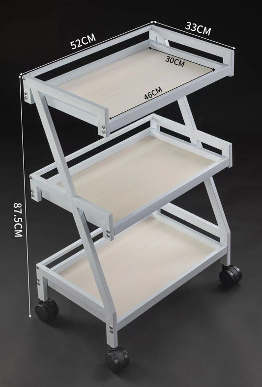 Beautician Cosmetics Salon Three Shelves Rolling Trolley Cart, White mobile beauty trolley spa-Clinic-Home-Salon