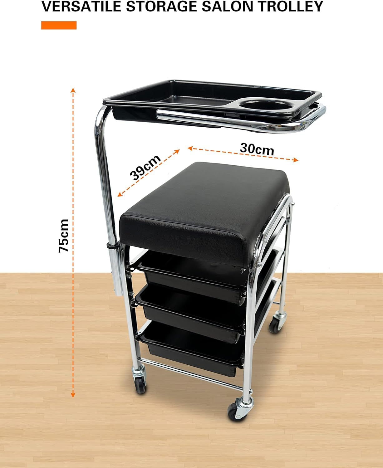 Rolling Cart Professional Manicure Pedicure Carriage Rolling Stool with Drawers Beauty Salon Trolley Chair Stool Black Salon Furniture