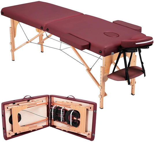 Professional Portable Massage Bed Heavy Duty Up to 250kg Loading Capacity (Burgundy, 186 x 70 x 59/80cm)