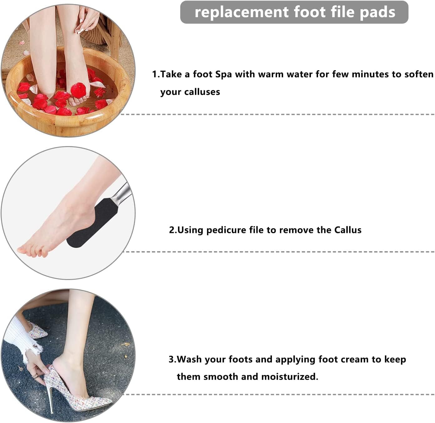 Professional Pedicure File Refill Pads Callus Remover, Pedi File Replacement for Reusable Stainless Steel Foot Rasp Handle, 50 Count (Black - 80 Grit)