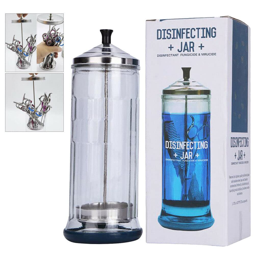 Salon Disinfecting Jar- Removable Basket and Stainless Steel Parts, LARGE Size