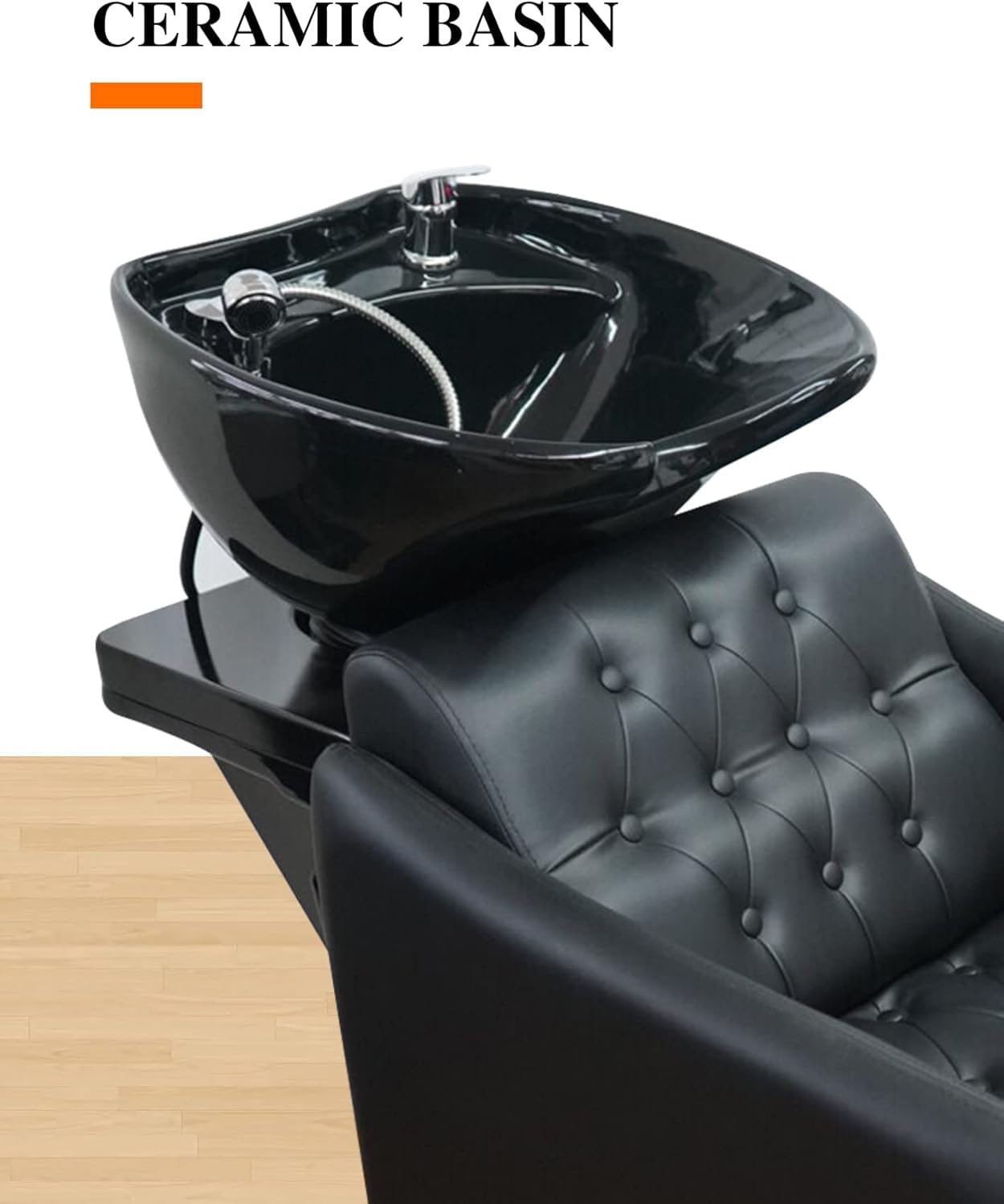 LA PERLA TECH Professional Salon Shampoo Chair Heavy Duty Backwash Unit Sink Station Tilting Ceramic Sink with Adjustable sink Bowl & Comfortable gel Neck Rest (Black)