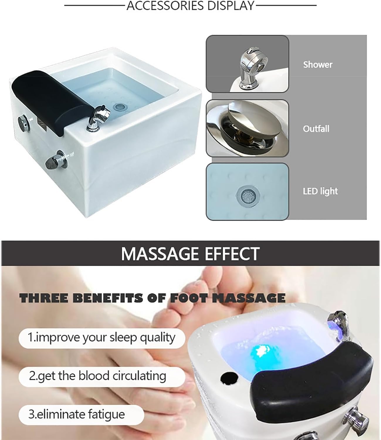 LA PERLA TECH Luxury Pedicure spa Tubs Magnetic Jet Massage Foot Bath Basin for Soaking Feet Acrylic feeting Soak Tub Bathtub Bowl