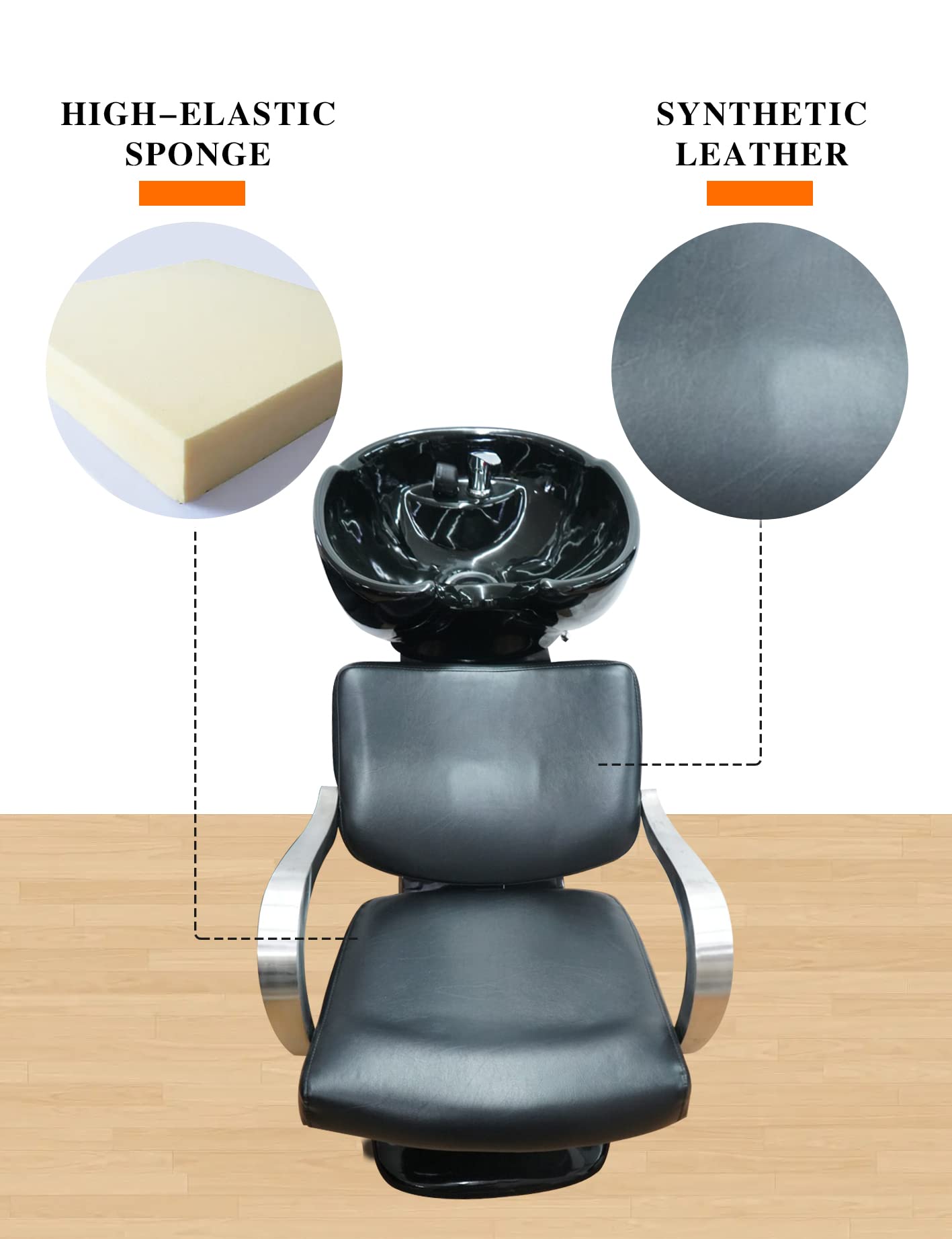 MEISHIDA Classic Heavy Duty Shampoo Chair Hair Back Wash Sink for Men&Women Barbershop, Beauty Salon & Spa Furniture (Black3)