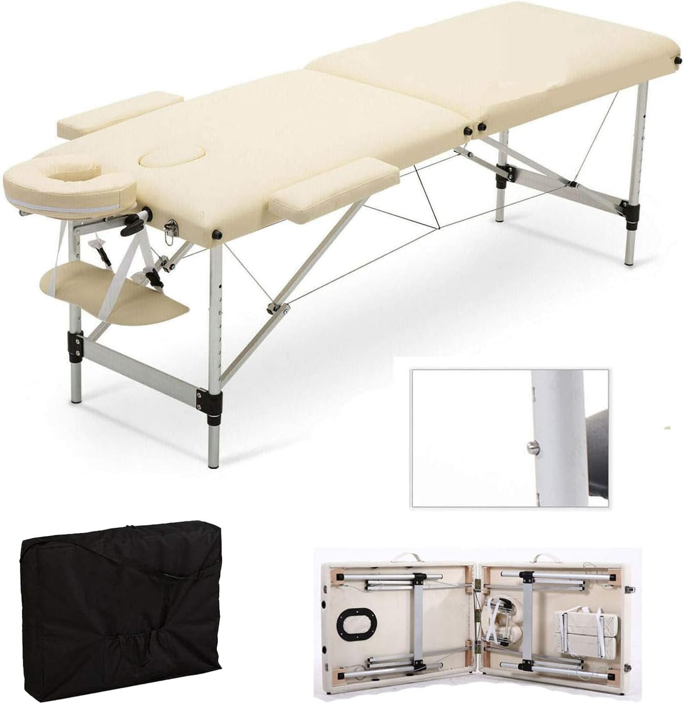 LA PERLA TECH Professional Aluminum 2 Folding Adjustable Massage Table -BreathHole-Flexible Rest-loading Capacity 250 Kg Dimension 186 * 70 * 59