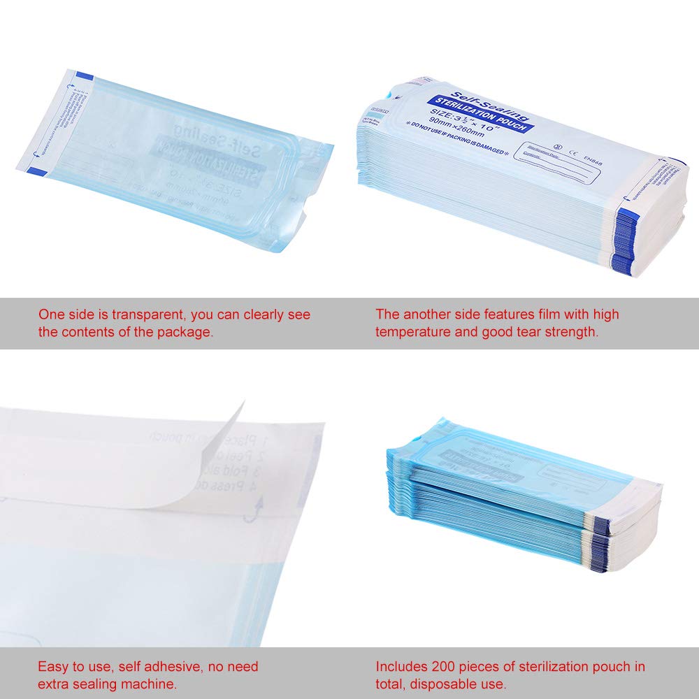 Medical Grade Paper Disposable Self Sealing Sterilization Pouch (Pack of 200 Pieces, 260 x 90mm)