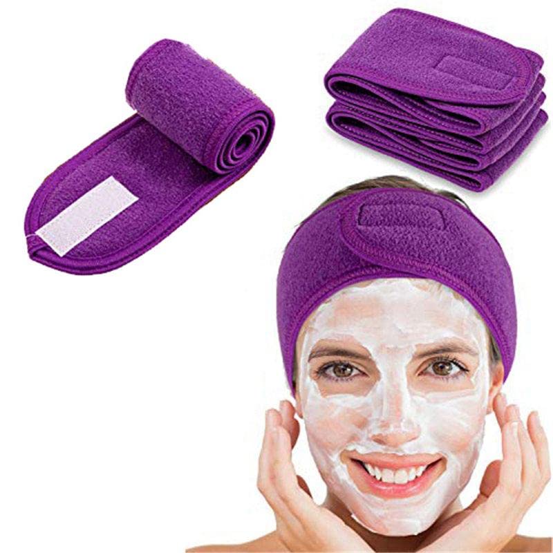 4 Headband, Adjustable Spa Facial Headbands Terry Cloth Stretch Make Up Wrap for Face Washing, Shower, Facial Mask, Yoga, Sport Headband with Magic Tape…