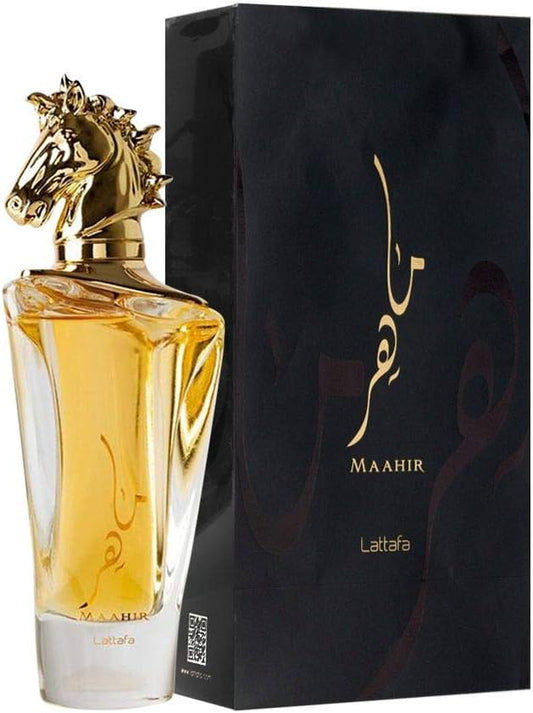 بخاخ او دي بارفان ماهر للجنسين من لطافة، 3.4 اونصة Lattafa Maahir for Unisex Eau de Parfum Spray, 3.4 Ounce