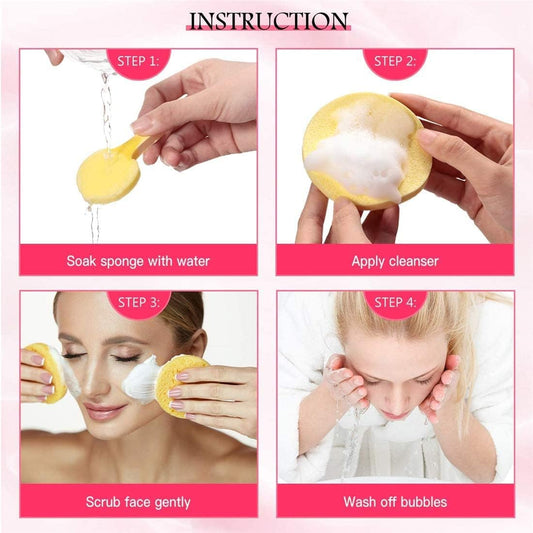 Compressed Face Sponge, 72 Pieces Face Cleansing Sponge Makeup Removal Sponge Pad Exfoliating Wash Round Face Sponge(Pink-24 Pcs, Yellow 24 Pcs, Blue 24