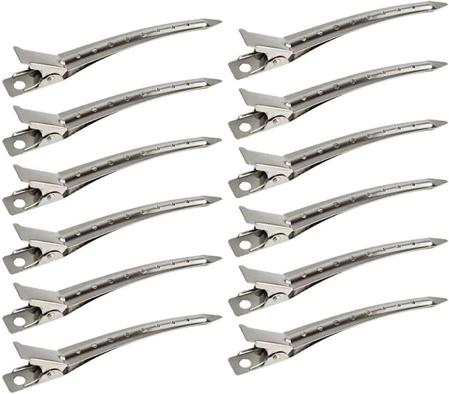 12 Packs Duck Bill Clips, 9cm Rustproof Metal Alligator Curl Clips with Holes for Hair Styling, Hair Coloring, Silver