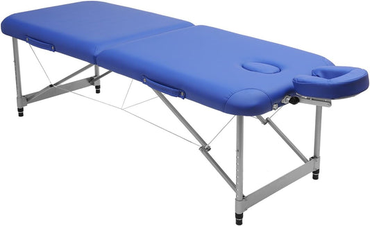 Professional Folding Massage Table Portable 186 * 70cm ALUMINUM Spa Massage Tables PU Leather Waterproof 2 FOLD (BLUE COLOR)