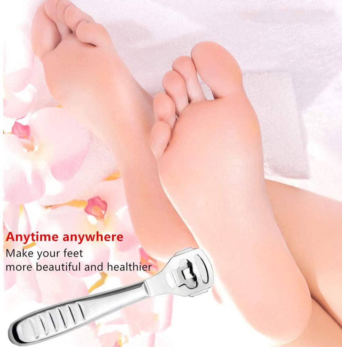 Foot Scraper Premium Stainless Steel Foot Rasp Callus Shaver Foot Files Dead Hard Skin Remover Scraper Pedicure Foot Care Tool with 10 Blades for Wet and Dry Feet Sliver