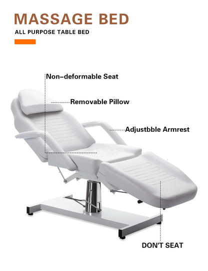 MEISHIDA Massage Facial Bed Adjustable Table Chair With Hydraulic Pump, 360° Swivel Massage Esthetician Table,Beauty Salon Spa Massage Beauty Equipment (white)