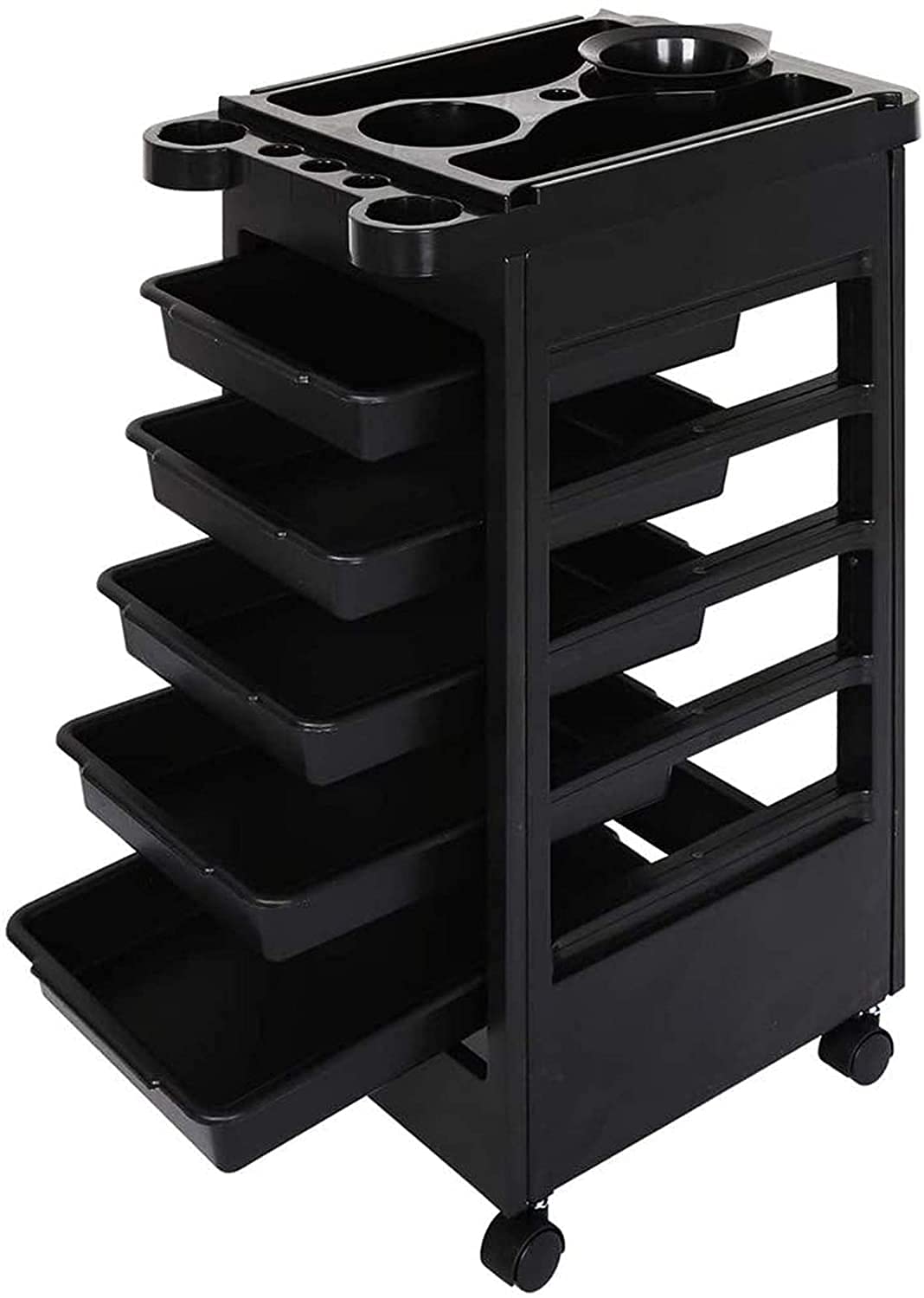 LA PERLA TECH 5- Drawer Black Salon -Barber Hairdressing Trolley Storage Trolley - Wheels for Salon Beauty Massage Spa Black