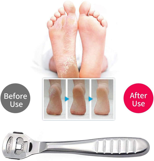 Foot Scraper Premium Stainless Steel Foot Rasp Callus Shaver Foot Files Dead Hard Skin Remover Scraper Pedicure Foot Care Tool with 10 Blades for Wet and Dry Feet Sliver