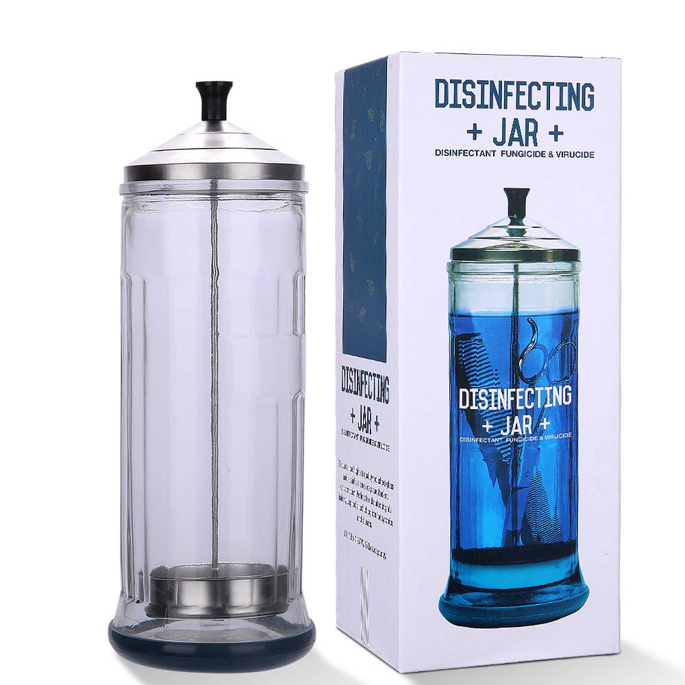 Salon Disinfecting Jar- Removable Basket and Stainless Steel Parts, LARGE Size