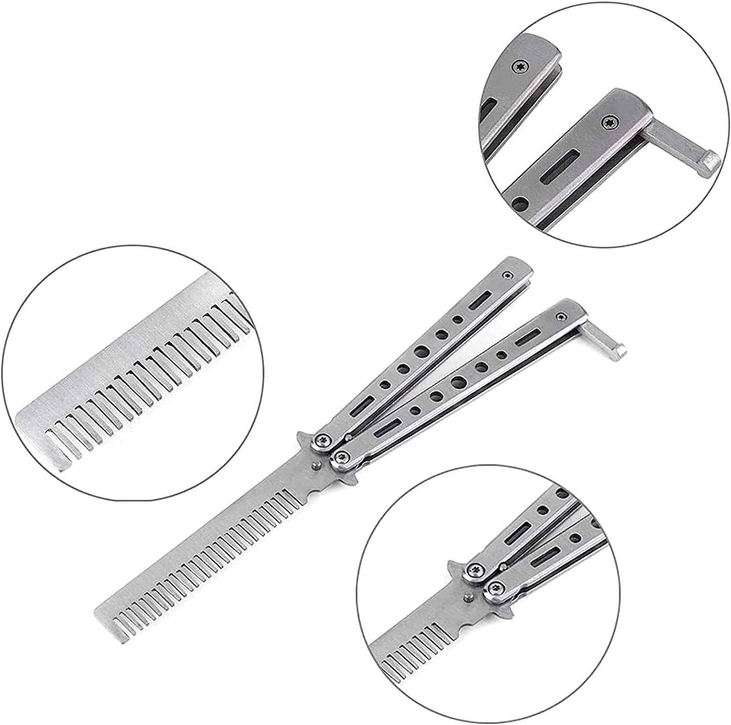 Butterfly Comb, Stainless Steel Foldable Pocket Comb, Spring Hair Comb for Hair, Barber Comb, Hair Styling Accessories Silver