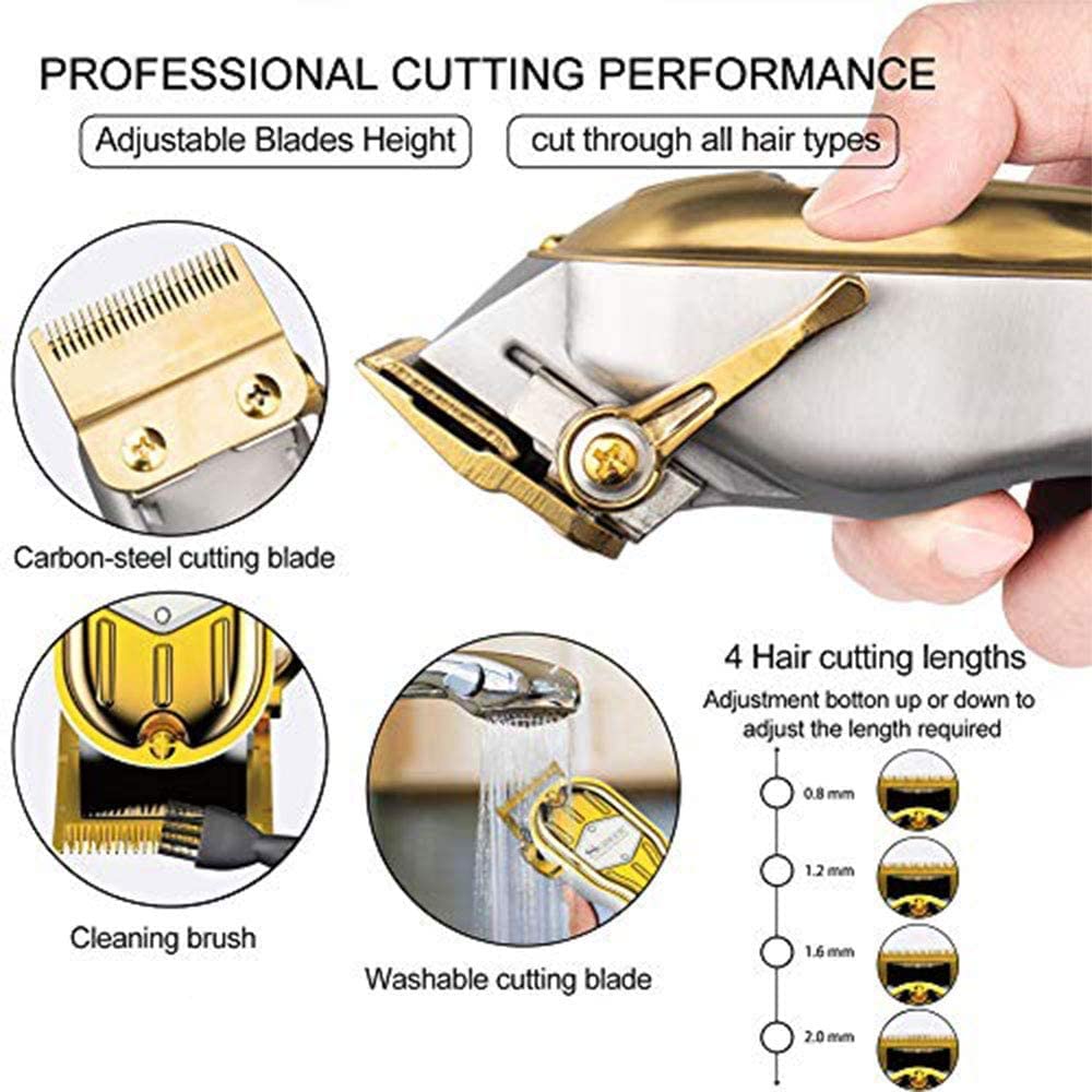 KEMEI 1976 Hair Clippers for Men Professional, Cordless Hair Trimmers Grooming Kit Wet/Dry Clippers USB Rechargeable Beard Trimmer Haircut Set for Home Use & Barbers, KM 1976 Gold