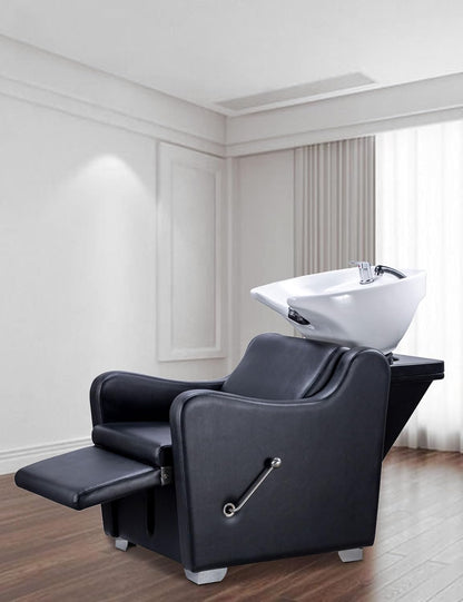 LA PERLA TECH Shampoo Chair Backwash Unit with Ceramic Bowl, Salon Sink Hair Wash Chair for Barbershop Beauty Spa Hairdressing Furniture