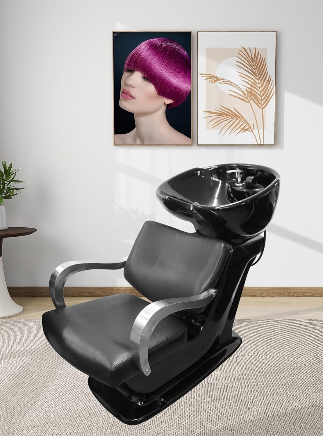 LA PERLA TECH Shampoo Chair Adjustable Ceramic Shampoo Bowl Backwash Chair, Salon Sink Hair Wash Station with Comfort Recline & Multi-Function Design for Barber Sho