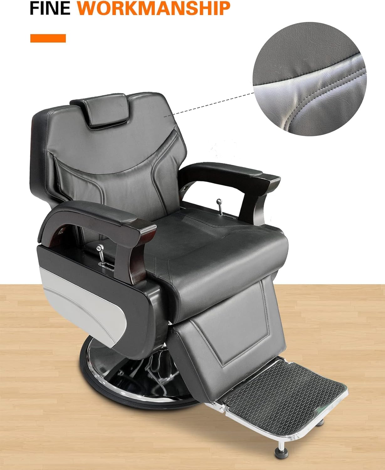 LA PERLA TECH Professional Heavy-Duty Recline Barber Chair -Salon Styling Chair for Barber shop