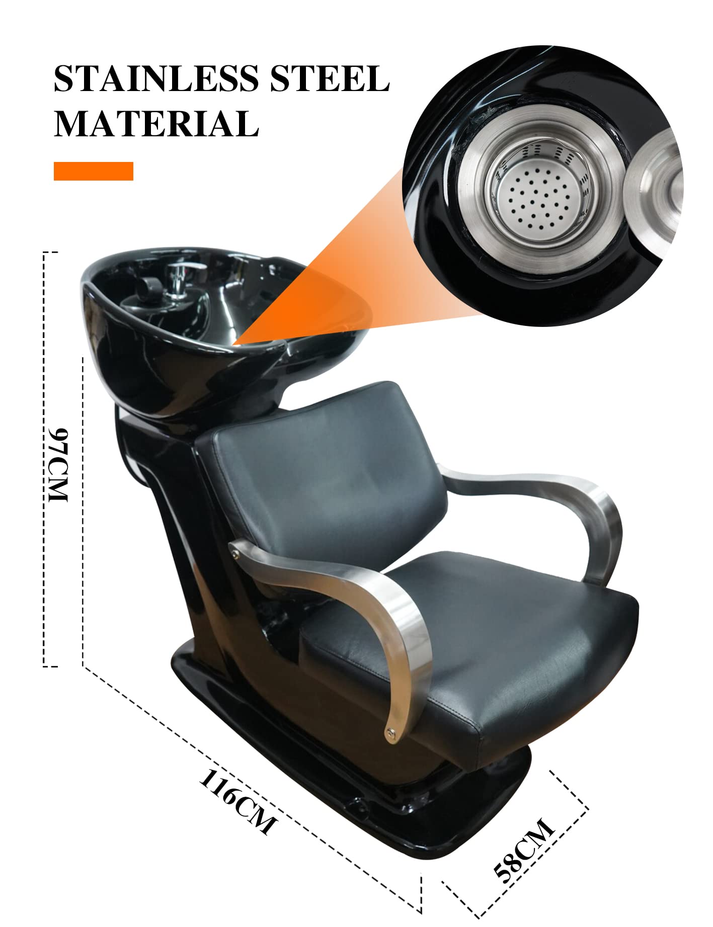 MEISHIDA Classic Heavy Duty Shampoo Chair Hair Back Wash Sink for Men&Women Barbershop, Beauty Salon & Spa Furniture (Black3)