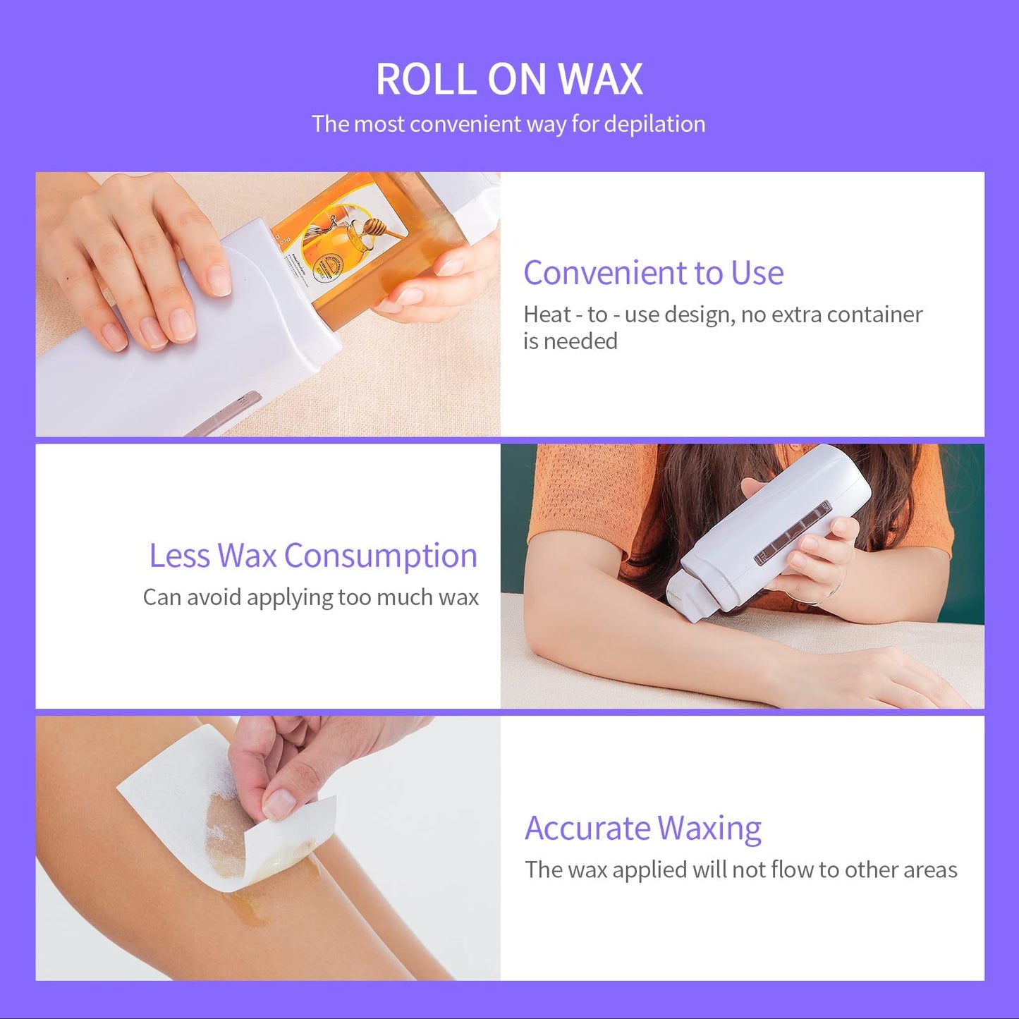 foreverLily Electric Wax Heater Triple Depilatory Roll Wax Warmer Waxing Warming Machine for Hair Removal Roll on Wax Heater for Men and Women