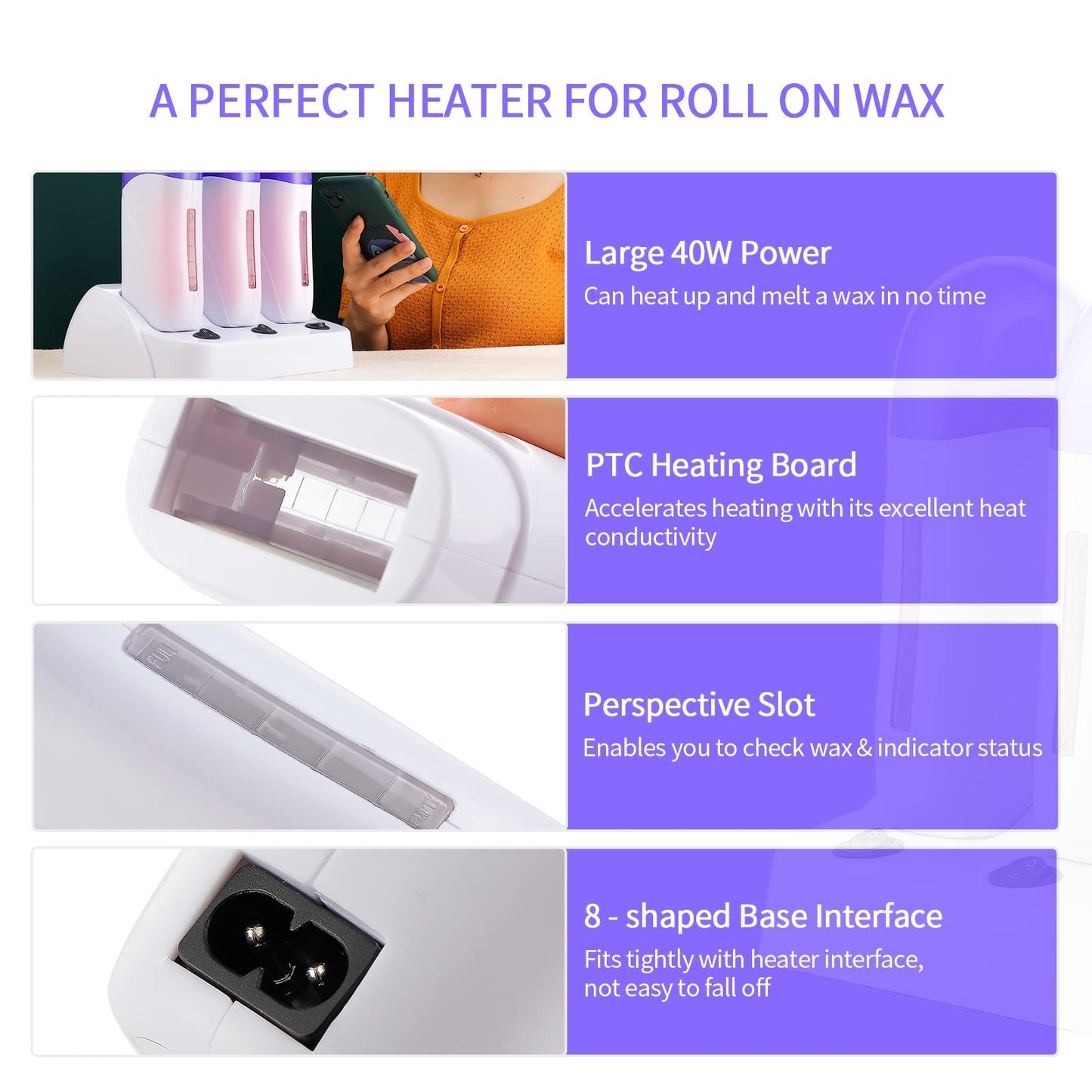 foreverLily Electric Wax Heater Triple Depilatory Roll Wax Warmer Waxing Warming Machine for Hair Removal Roll on Wax Heater for Men and Women