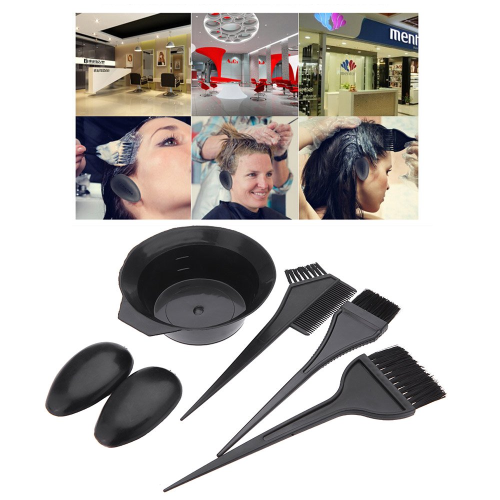 6Pcs Hairdressing Brushes Bowl Combo Salon Hair Color Dye Tint Tool Set Kit