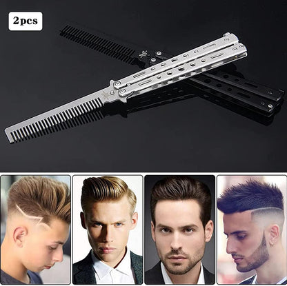 LA PERLA TECH Training Stainless Steel Butterfly Foldable Pocket Comb Moustache Styling Comb for Hair Barber Comb Hair Styling Accessories (Black