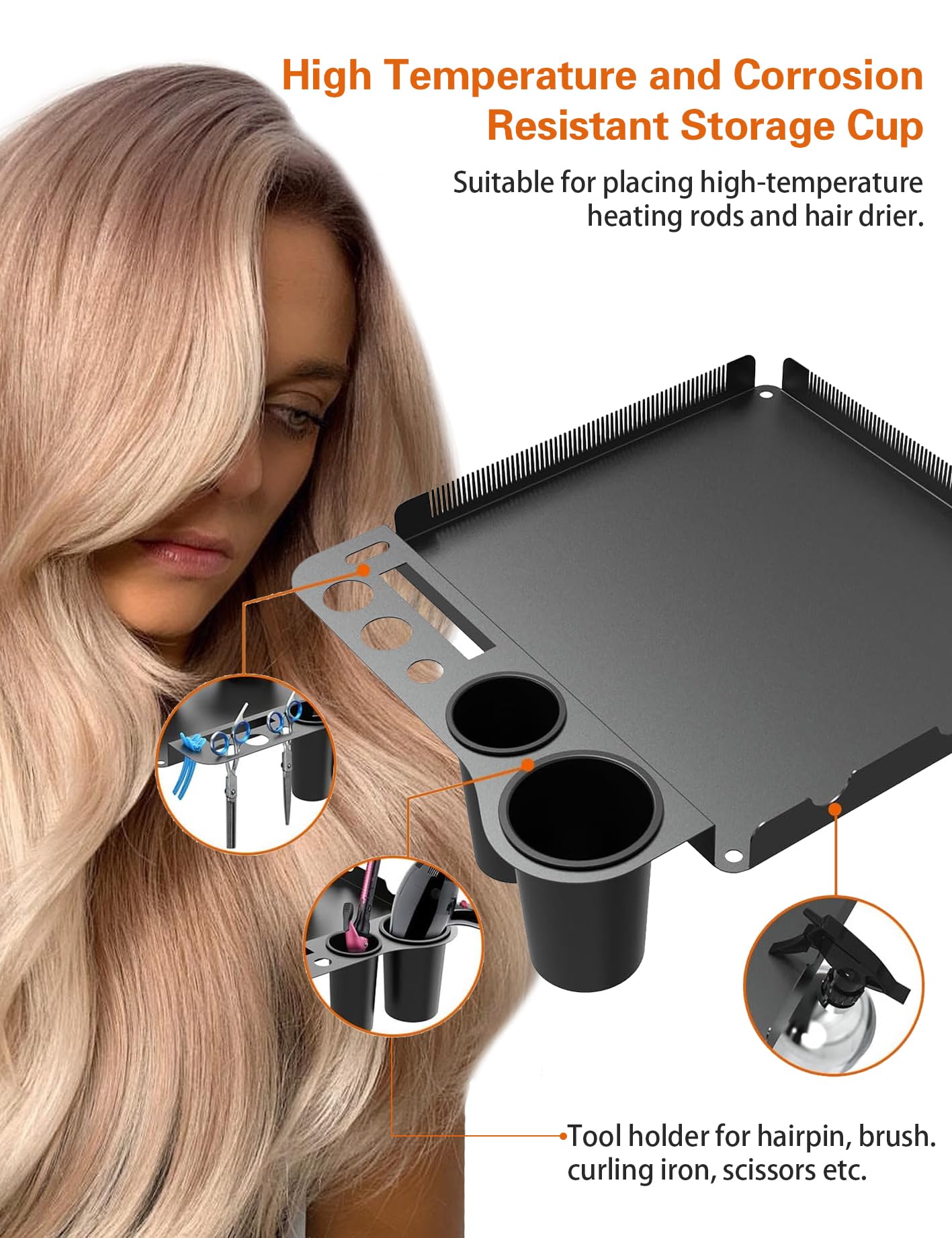 Salon Rolling Tray, Metal Material Tray Rolling Cart, Height Adjustable Styling Tray, Service Storage Tray Trolley for Beauty Salon Clinic Spa,hair extension tool tray Black