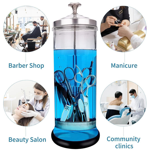 Disinfectant Jar Barber Sterilizer Durable Glass for Nail Tools and BarberShop Hair Stylist Tool 200 Pieces Sterilization Pouches