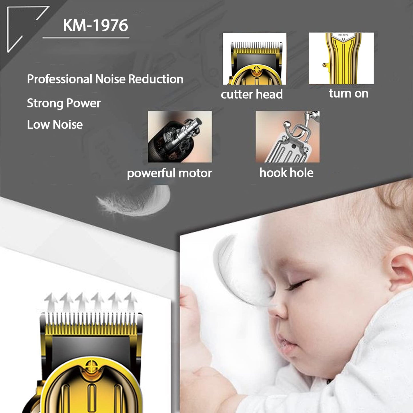 KEMEI 1976 Hair Clippers for Men Professional, Cordless Hair Trimmers Grooming Kit Wet/Dry Clippers USB Rechargeable Beard Trimmer Haircut Set for Home Use & Barbers, KM 1976 Gold