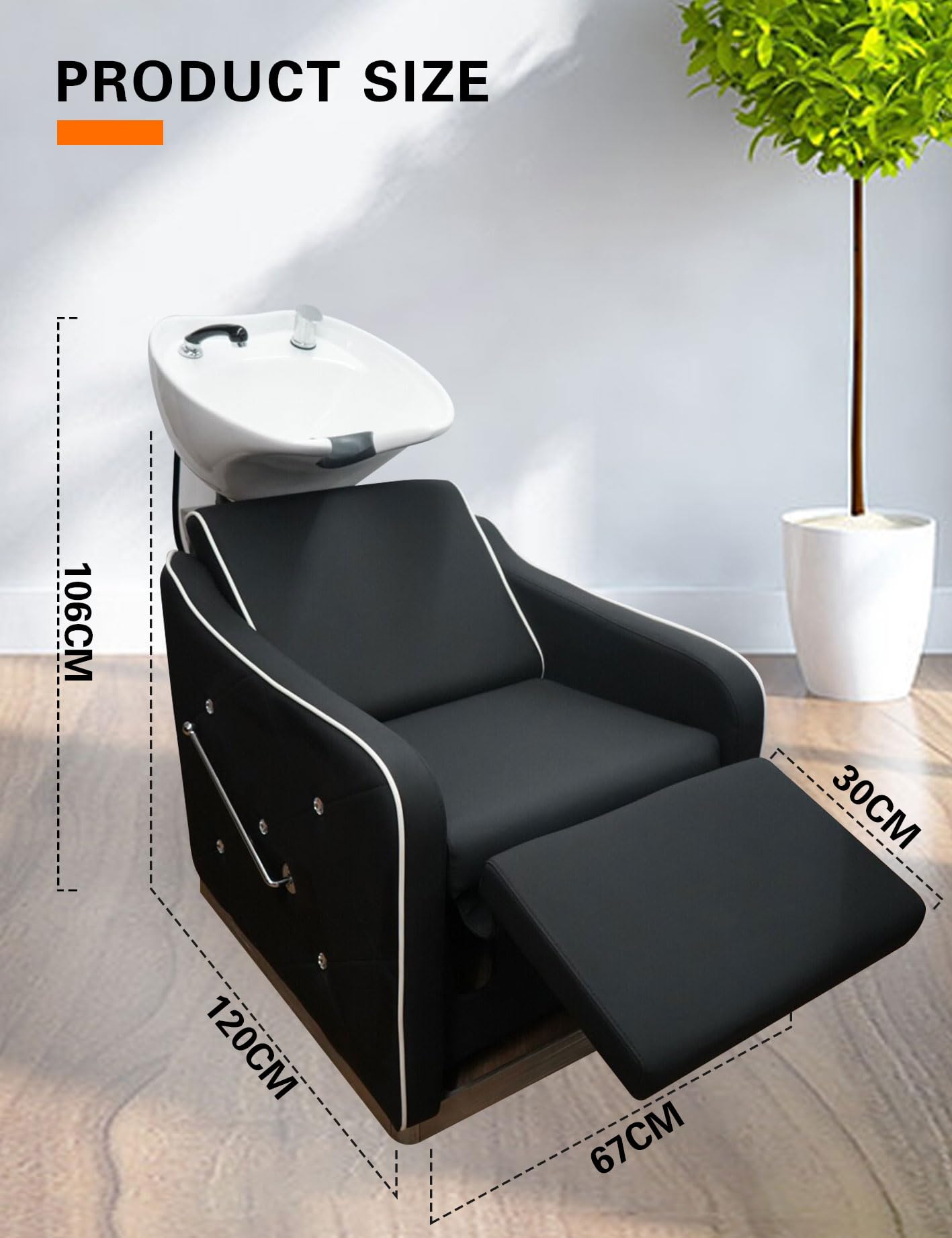 Shampoo Chair-Backwash Unit for Salon,Tilting Ceramic Sink Station,Multifunctional Shampoo Chair for Barbershop,Beauty,Salon,Spa(Black)