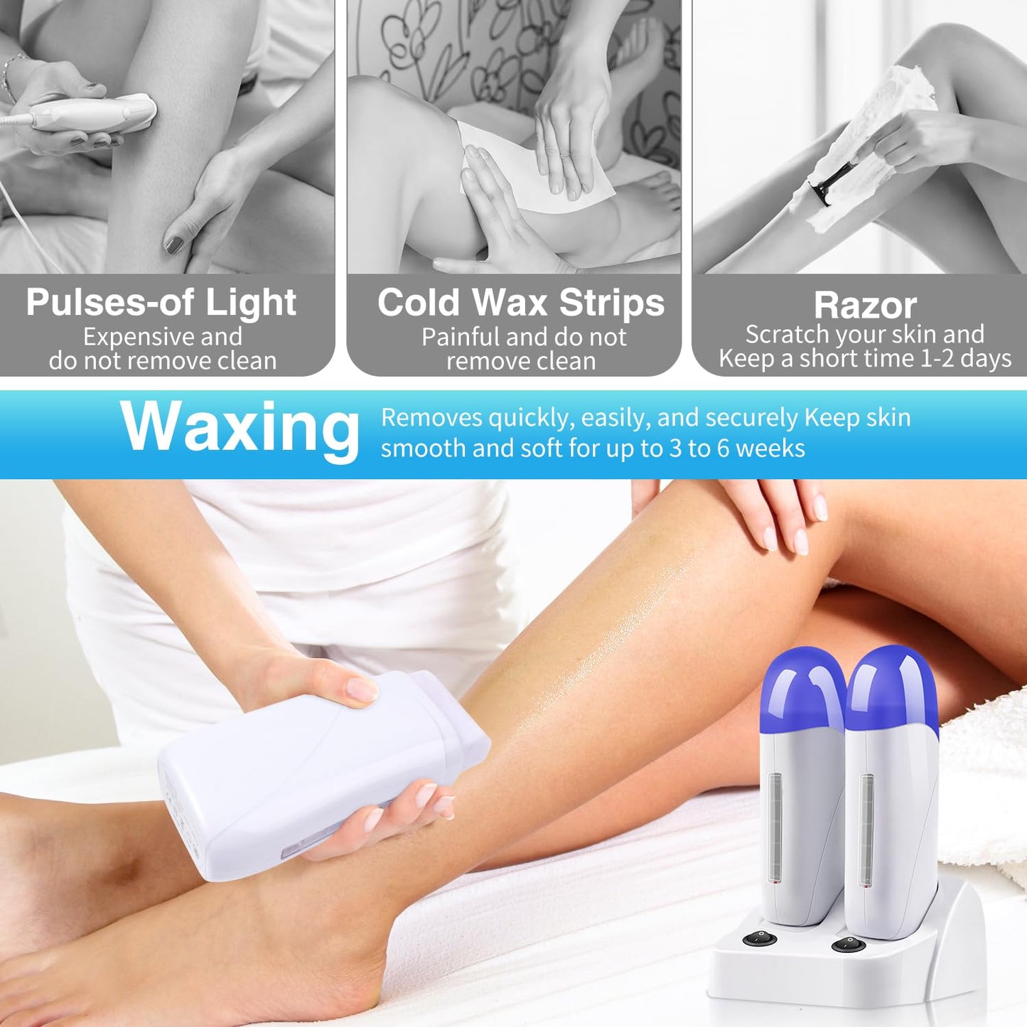 Electric Wax Heater Waxing Warmer Machine Double Depilatory Roll Wax Warmer for Hair Removal