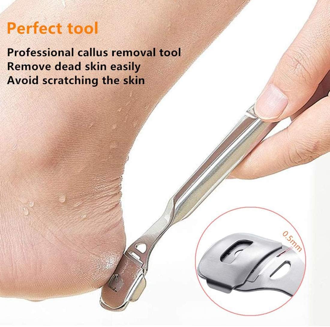 Foot Scraper Premium Stainless Steel Foot Rasp Callus Shaver Foot Files Dead Hard Skin Remover Scraper Pedicure Foot Care Tool with 10 Blades for Wet and Dry Feet Sliver