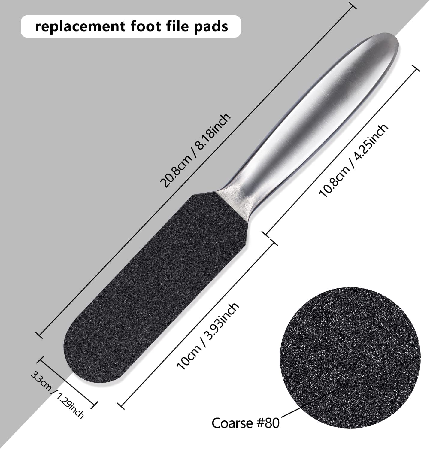 Professional Pedicure File Refill Pads Callus Remover, Pedi File Replacement for Reusable Stainless Steel Foot Rasp Handle, 50 Count (Black - 80 Grit)