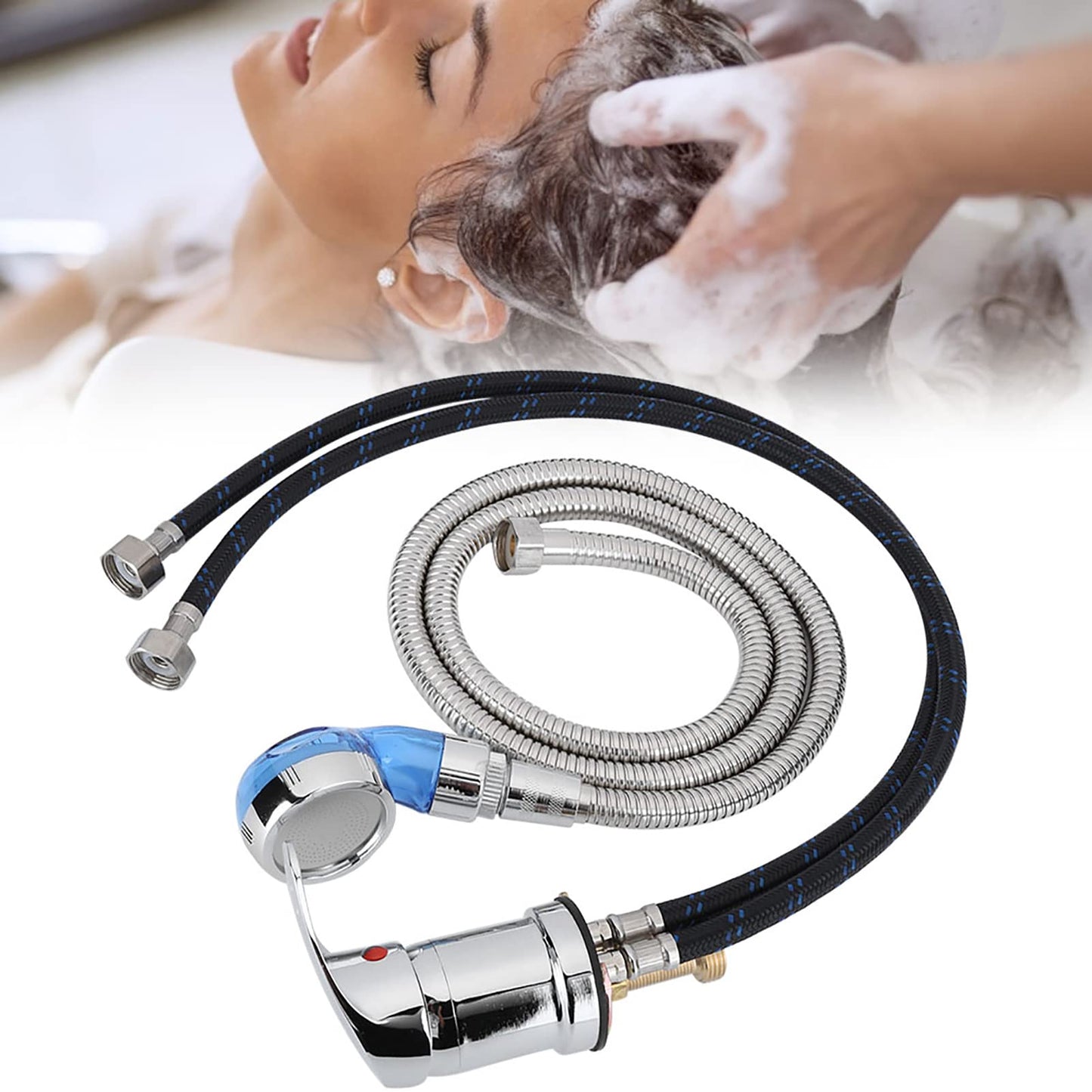 Shampoo Bed Faucet, Shampoo Bed Chair 70cm Faucet + Blue Shower Head +120cm Hose for Hair Salon Barbershop Salon Punch Shampoo Bed Bowl Accessories, Pure Copper Pipe