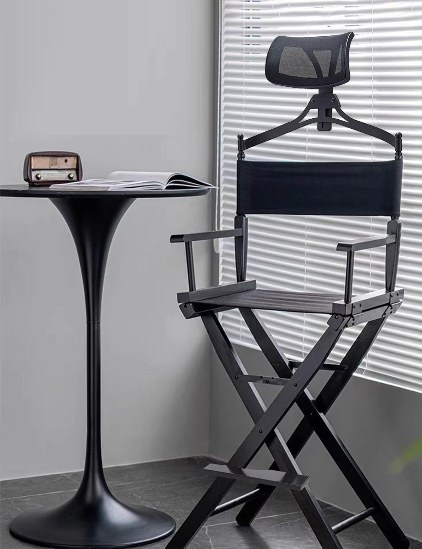 Lightweight Portable Aluminum Director Chair for Makeup Artists and Directors - Foldable, Height Adjustable with Head Rest, for Studio, Salon, Outdoor Events