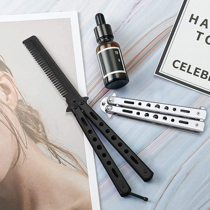 LA PERLA TECH Training Stainless Steel Butterfly Foldable Pocket Comb Moustache Styling Comb for Hair Barber Comb Hair Styling Accessories (Black