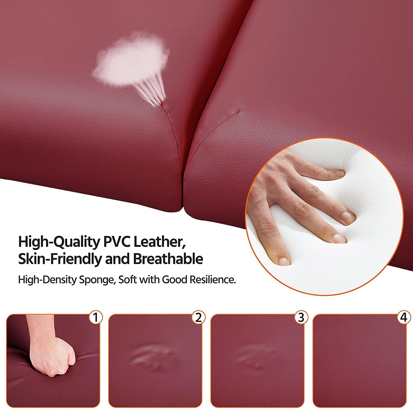 Professional 2 Folding Adjustable Massage Table -BreathHole-Flexible Rest-burgundy color-loading Capacity 250 Kg