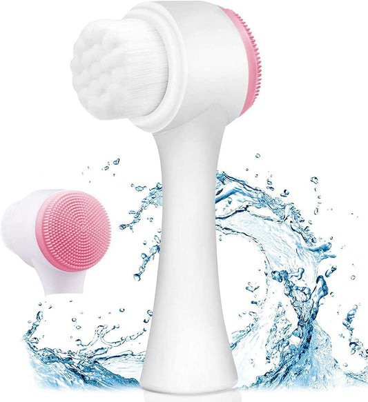 Manual Facial Cleansing Brush, 2-in-1 Skin Care face Brush, Silicone Facial Scrubber Manual Dual Face Wash Brush for Deep Pore Exfoliation Massaging (Pink)