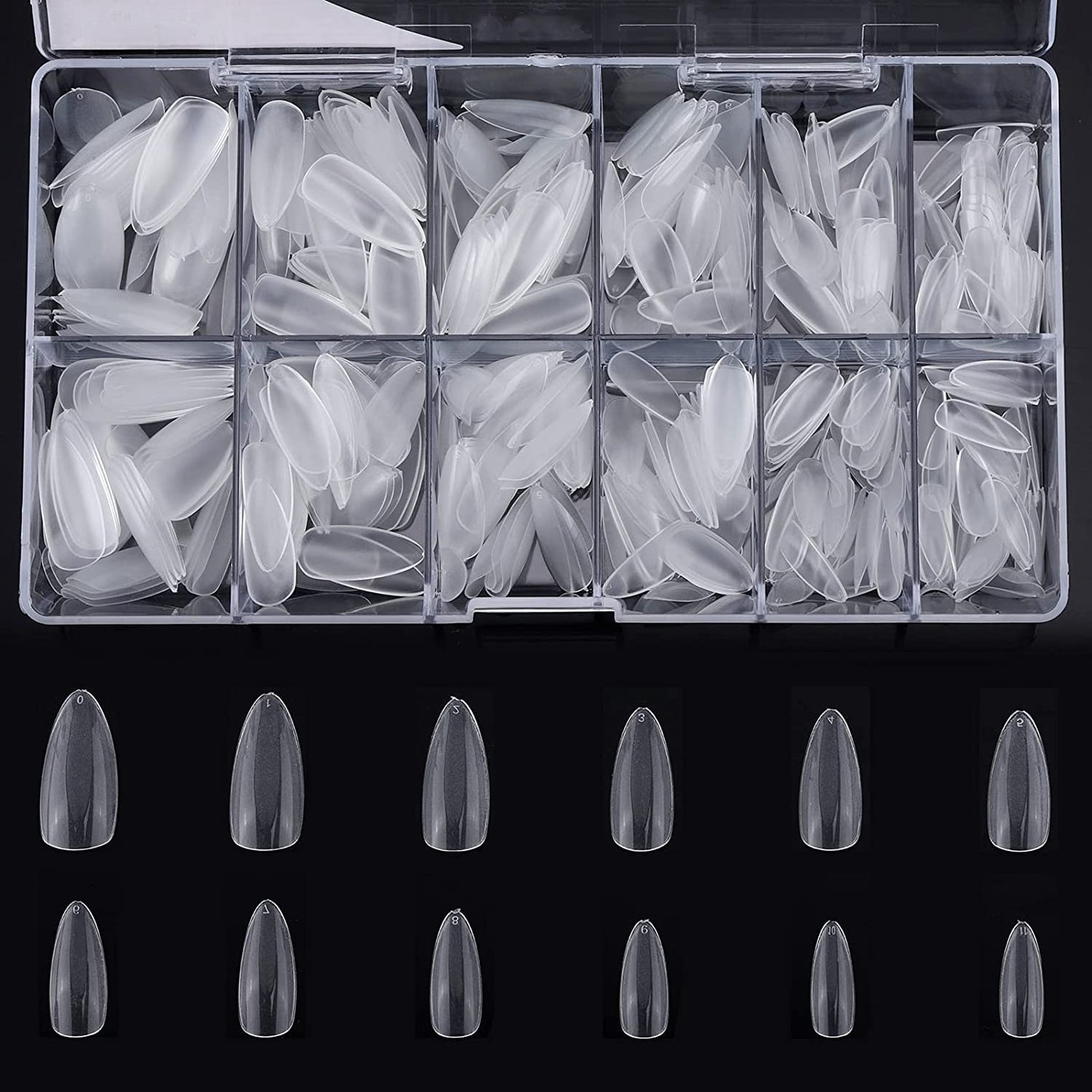 Almond Nail Tips Medium, Pre-Shape False Nails Full Cover Clear for Acrylic Nail Extensions, 10 Sizes 500 Pics