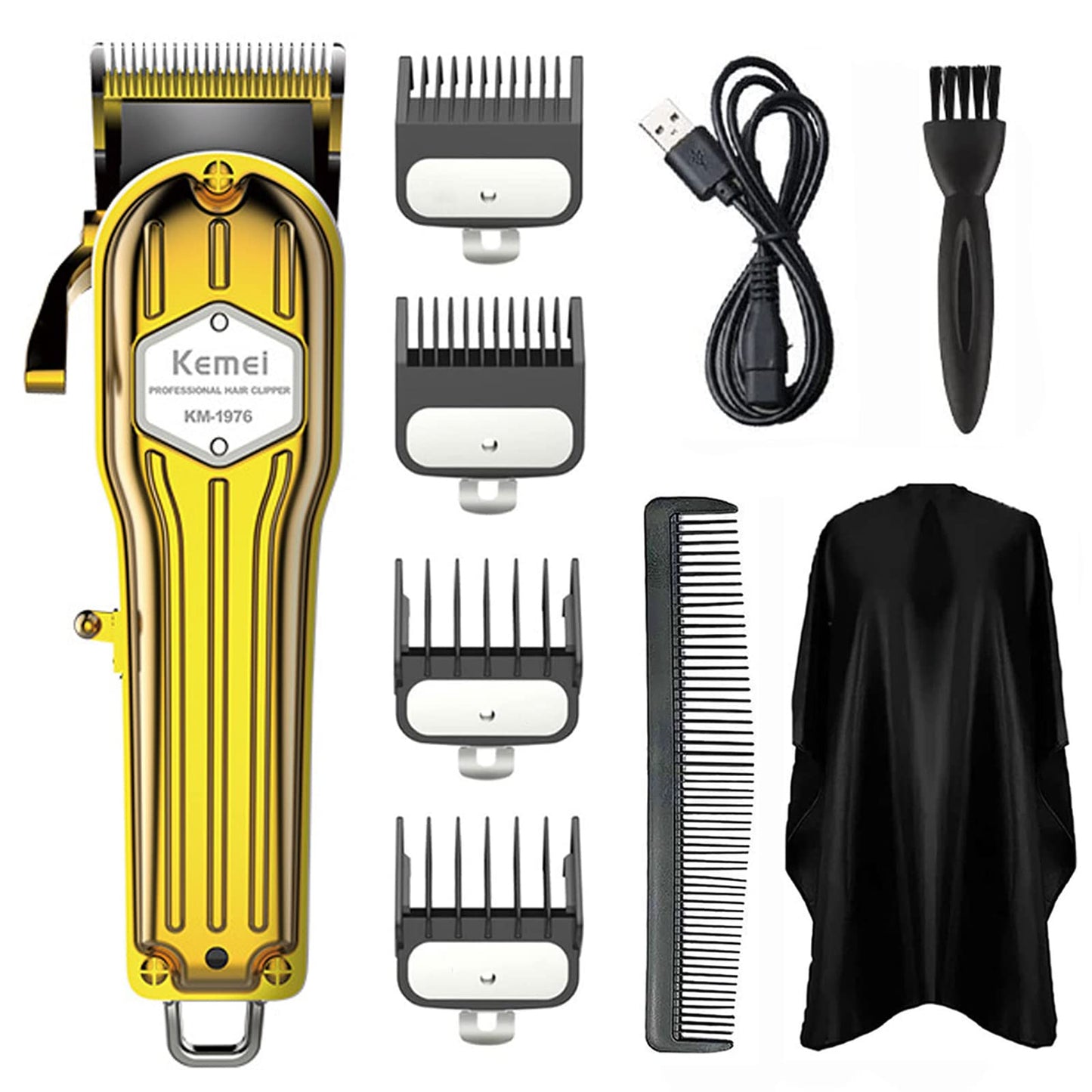 KEMEI 1976 Hair Clippers for Men Professional, Cordless Hair Trimmers Grooming Kit Wet/Dry Clippers USB Rechargeable Beard Trimmer Haircut Set for Home Use & Barbers, KM 1976 Gold