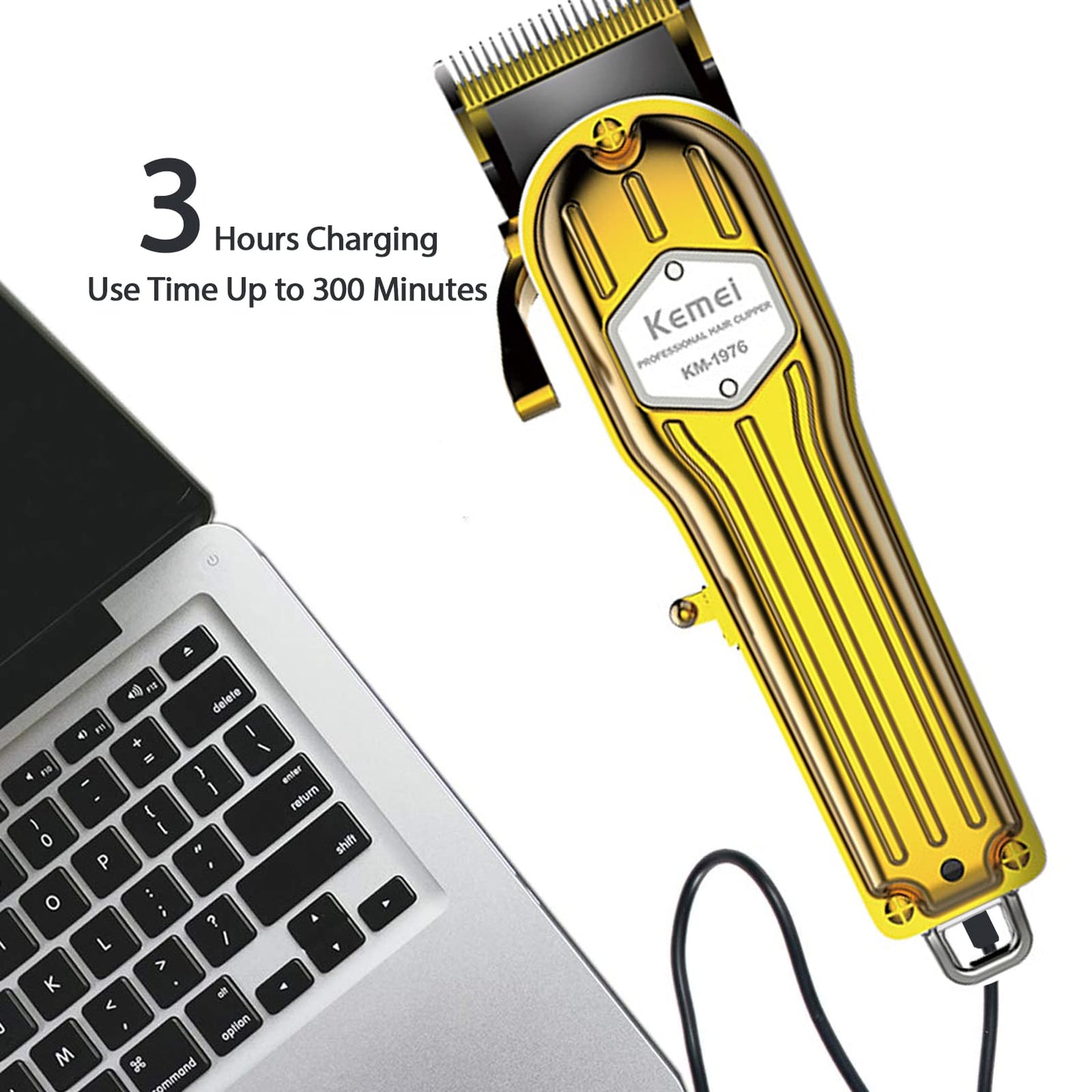 KEMEI 1976 Hair Clippers for Men Professional, Cordless Hair Trimmers Grooming Kit Wet/Dry Clippers USB Rechargeable Beard Trimmer Haircut Set for Home Use & Barbers, KM 1976 Gold