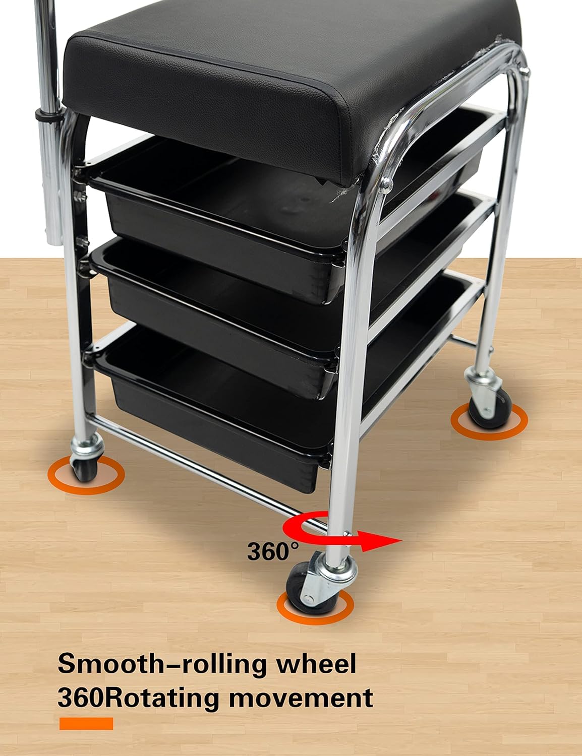 Rolling Cart Professional Manicure Pedicure Carriage Rolling Stool with Drawers Beauty Salon Trolley Chair Stool Black Salon Furniture