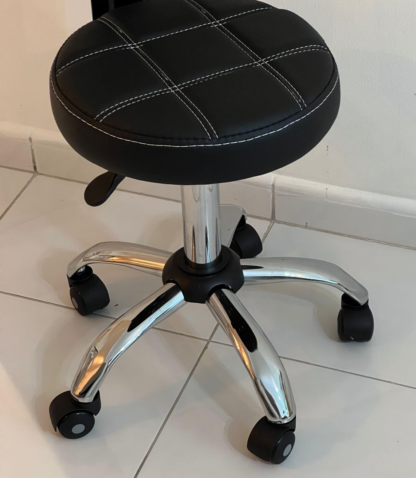 Beauty Salon Stool with Wheels,Heavy Duty Lash Chair Adjustable for Massage Salon Spa Drafting Nail Teach,360 Swivel,Leather,Thick Seat Padding (Black)