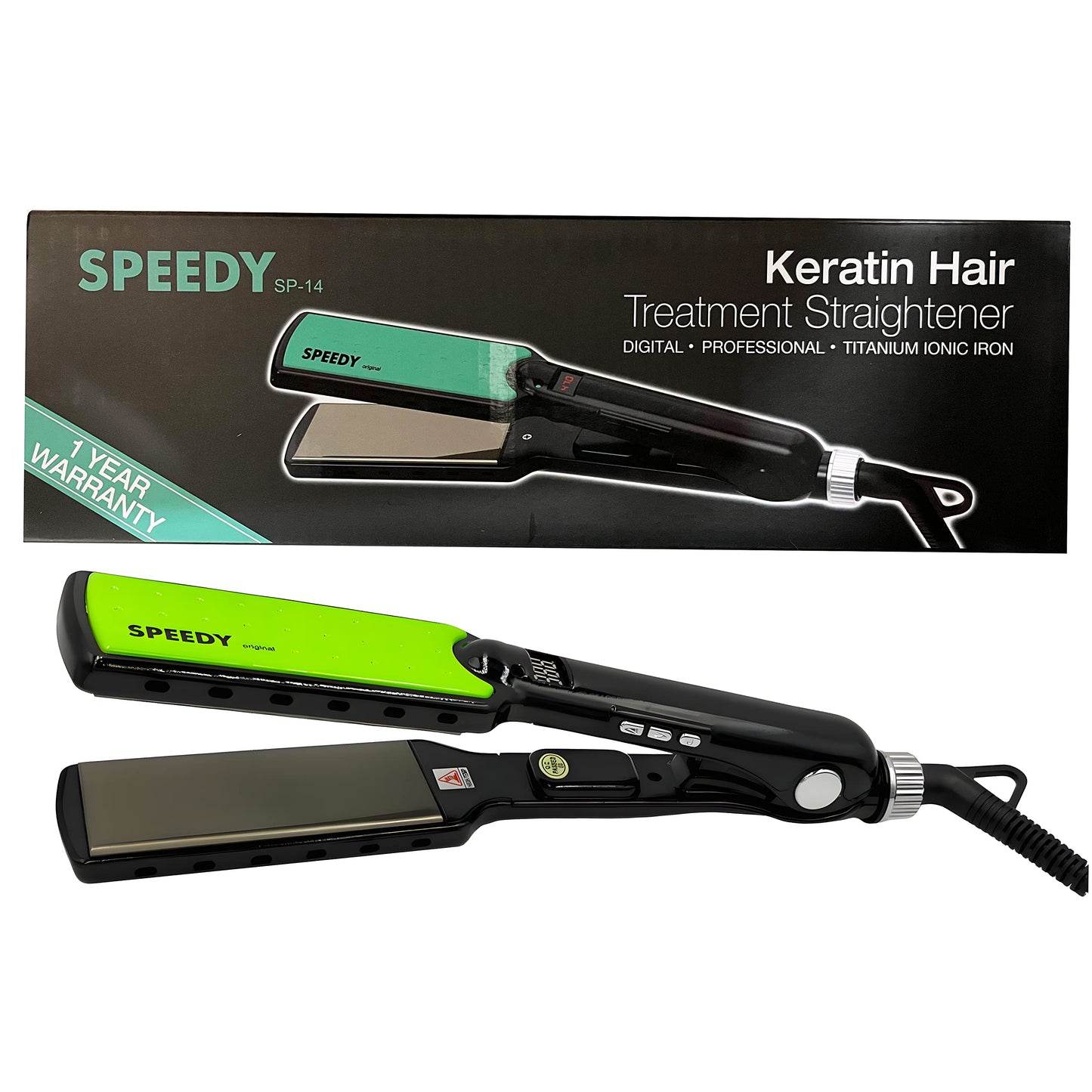 Speedy Flat Iron Hair Straightener Titanium Wide Plate SP-14 For Keratin/Protein Treatment 470F