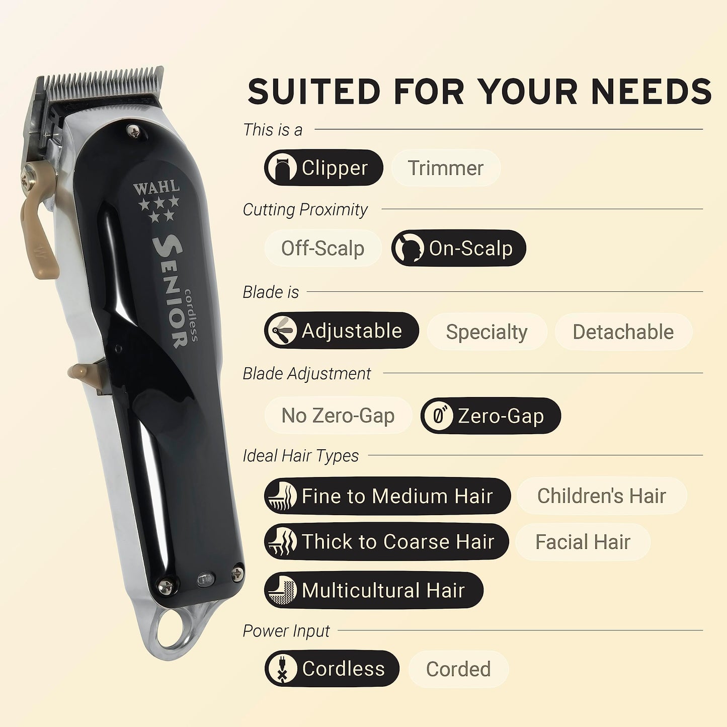 Wahl Professional - 5-Star Series Cordless Senior #8504-400 - 70 Minute Run Time - Includes Weighted Cordless Clipper Charging Stand #3801 - for Professional Barbers and Stylists